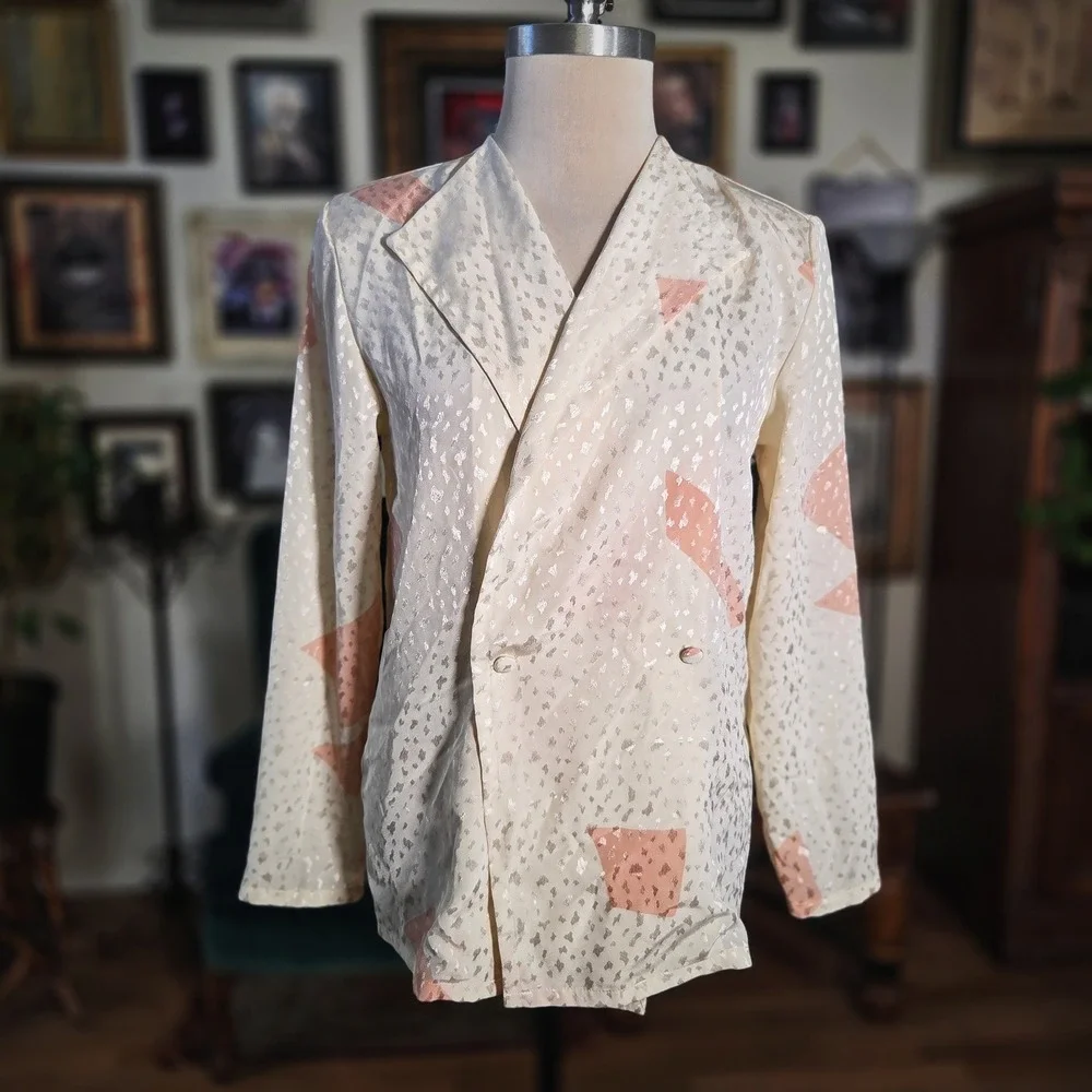Vintage‎ 90s La Blanca Cream Blouse Blazer Lightweight Minimal Chic Retro